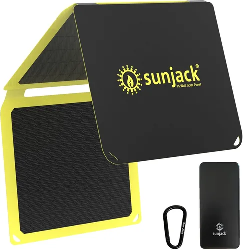 SunJack Cargador solar plegable de 15 W, IP67 impermeable ETFE panel solar monocristalino con banco de energía de 10,000 mAh, cargador solar
