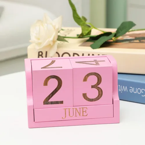 Calendario de escritorio de madera, bloques de calendario de escritorio para profesores, bloque de fecha perpetuo de oficina, decoración de Rosa