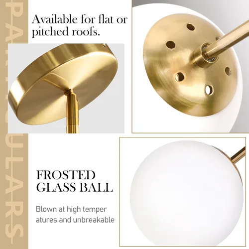 Miniatura 7 de Bagood Lámpara Colgante de Globo de 6" Dorada Lámpara Colgante de Mediados de Siglo Luces Colgantes de Globo para Isla de Cocina Acabado en Latón