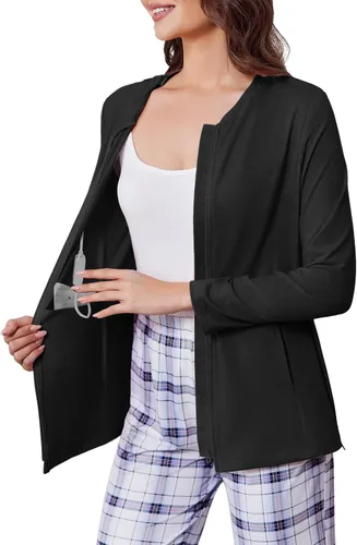 Deyeek Camisas de mastectomía con bolsillos de drenaje, para después de la cirugía de hombro, tops para mujer de quimioterapia de manga larga con
