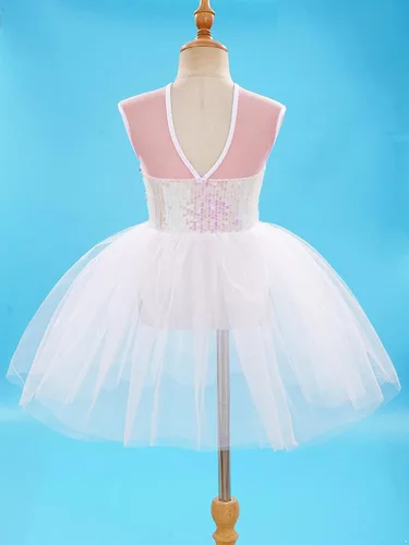 Miniatura 10 de JEATHA Kids Girls Sleeveless Shiny Sequins V-Back Tank Leotard Dress Lyrical Latin Jazz Ballroom Dancewear