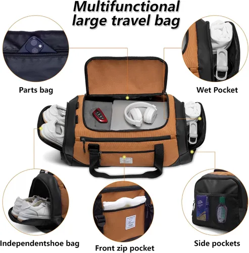Miniatura 4 de Bolsa de lona para hombres bolsa de gimnasio 1000d material impermeable de nylon, Caqui2, 65 l, Viajes