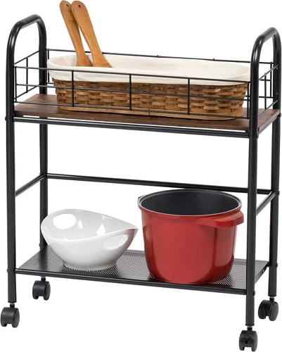 IRIS USA Carrito rodante de almacenamiento de cocina de 2 niveles con ruedas giratorias con cerradura, estación de café, estante de despensa, bar en