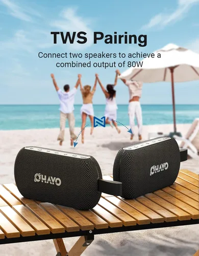 Miniatura 5 de OHAYO Altavoz Bluetooth portátil inalámbrico de 40 W con luces, IPX7 impermeable, sonido fuerte estéreo, luces RGB, emparejamiento TWS, tarjeta AUX