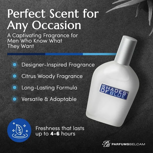 Miniatura 4 de PB ParfumsBelcam Shades of Blue Eau de Toilette en espray para hombres – Colonia de cítricos frescos y madera con mandarina, especias cálidas