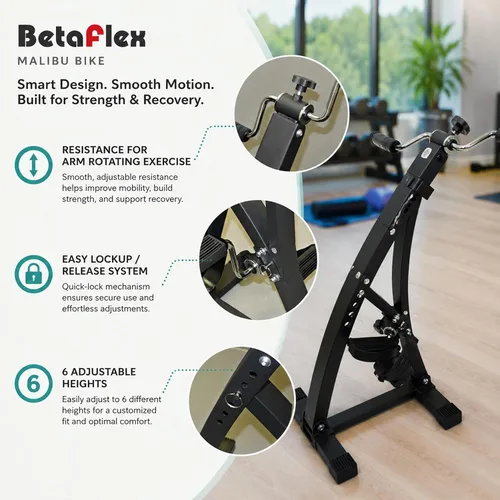Miniatura 3 de BetaFlex HomePhysio Malibu - Ejercitador de pedal dual para jóvenes y personas mayores, bicicleta de ejercicio de pedal compacto para brazos