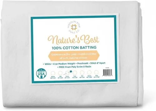 Missouri Star Nature's Best - Manta de bateo 100% algodón, color blanco, 60 x 60 pulgadas, colcha natural para mantas, edredones de regazo,