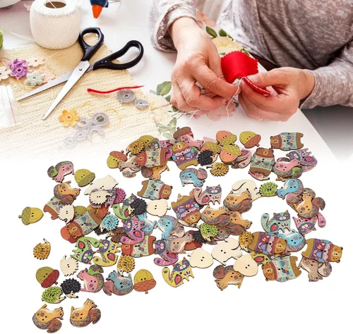 Miniatura 9 de Botones lindos para manualidades, madera sintética, 1.2 in de largo para ropa (animales 100 unidades)