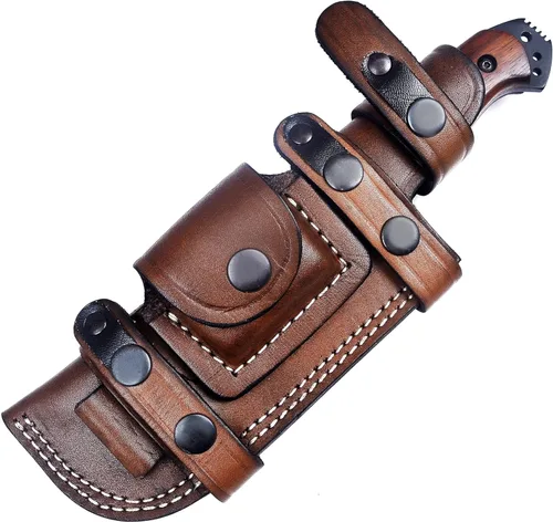 Miniatura 15 de Ottoza Cuchillo de caza de hoja fija con funda de cuero y transporte horizontal, cuchillo de supervivencia y campamento al aire libre de espiga