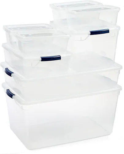 Miniatura 8 de Rubbermaid Cleverstore Clear Dorm Variety 16-Pack, Hecho en EE. UU., Contenedores de almacenamiento grandes transparentes apilables con tapas