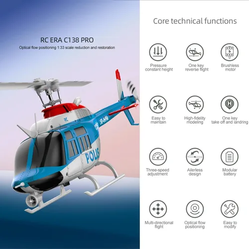Miniatura 3 de C138Pro 206 Helicóptero de control remoto para adultos principiantes RC Heli Aileronless 6CH 6 ejes giroscopio presión de aire retención de flujo