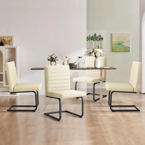 Miniatura 10 de Furniliving - Juego de 2 sillas de comedor modernas tapizadas de tela técnica con patas de acero, respaldo alto, sillas sin brazos para comedor