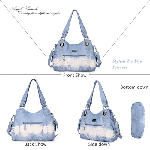 Miniatura 231 de Angel Barcelo - Bolsa de hombro amplia para mujer, diseño Hobo, cuero lavado