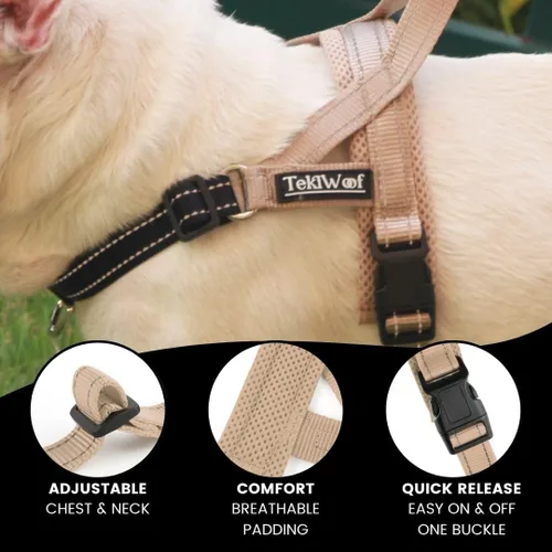 Miniatura 2 de Arnés para perro sin tirones con asa, clip trasero y delantero, ajustable, fácil de poner y quitar, reflectante, ligero y acolchado de malla, sin
