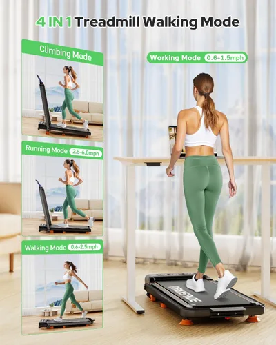 Miniatura 5 de Walking Pad Treadmill with 15% Incline & Dual LED Display, 4 in 1 Walking Pad with Handle Bar, 3.5HP Foldable Under Desk Treadmill, Portable