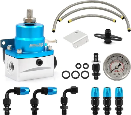 Miniatura 2 de Kit de regulador de presión de combustible EFI universal ajustable con manómetro de presión de combustible de 0-160 psi y kit de conectores de Azul