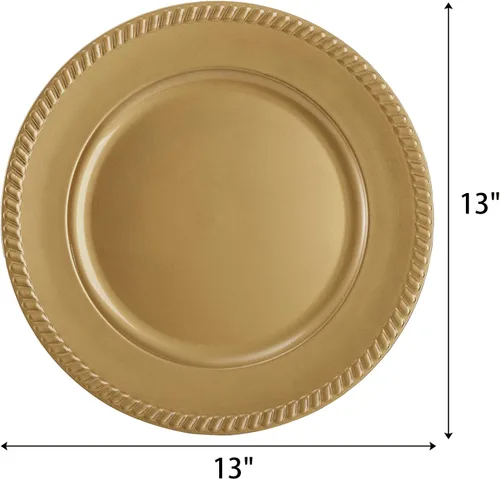 Miniatura 2 de Paquete de 12 platos de carga dorados de plástico, platos de carga redondos reutilizables de 13 pulgadas, cargadores decorativos para cena, platos