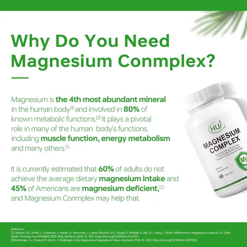 Miniatura 5 de HUJ Suplemento Complejo de Magnesio - Cinco Tipos de Magnesio - Apoya la Producción de Energía, Relajación Muscular y Salud Cardiovascular* - 60