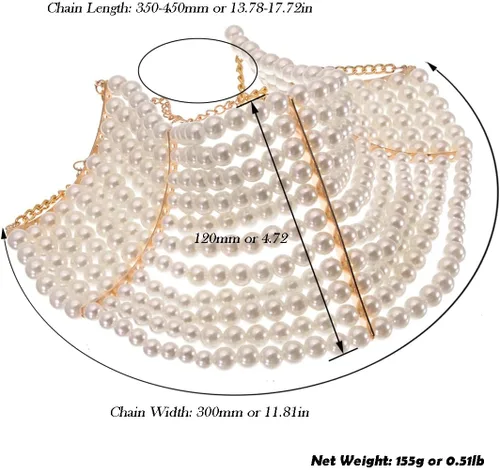 Miniatura 3 de Collar grueso de la declaración de la joyería de la moda, collar de perlas simuladas del babero del traje