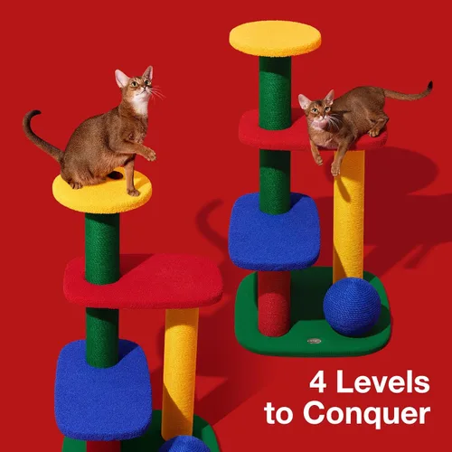 Miniatura 4 de VETRESKA Torre para gatos de varios niveles de 38.6 pulgadas, árbol para gatos con plataforma, postes rascadores de sisal y bola para rascar, centro