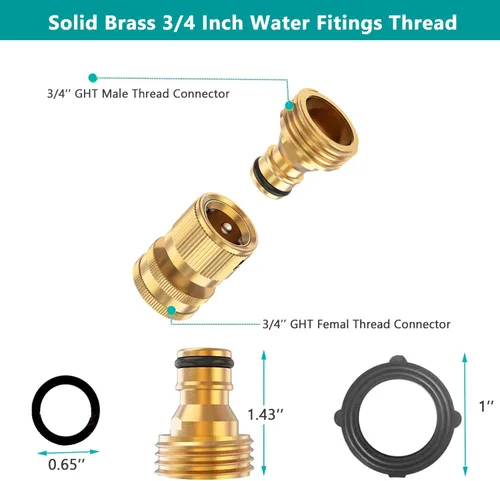 Miniatura 3 de FINEST+ Conector Rápido para Manguera de Jardín, Accesorio de Rosca de Latón Macizo de 3/4 Pulgadas sin Fugas para Manguera de Agua Hembra y Macho