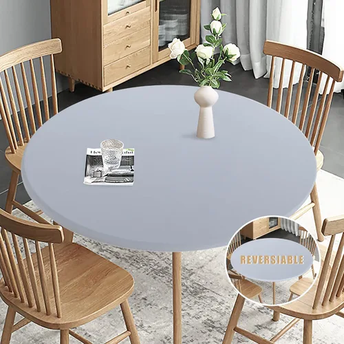 Miniatura 9 de Obstal Mantel Redondo Ajustable, Mantel Reversible Impermeable Resistente a las Manchas Elástico Extensible, Cubierta de Mesa Fácil de Limpiar
