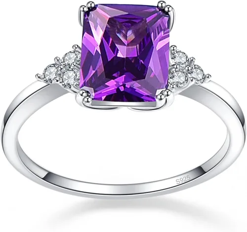 Miniatura 2 de BONLAVIE Anillo de esmeralda creado de 5.3 quilates de 0.315 x 0.394 in, anillo de amatista, anillo de zafiro azul para mujer, plata de ley 925