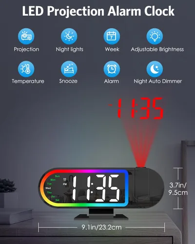 Miniatura 2 de AMIR Reloj despertador de proyección para techo de dormitorio, pantalla grande de 8.5 pulgadas, brillo de 4 niveles, alimentado por USB, modo