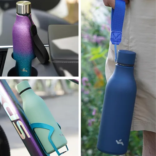 Miniatura 6 de Konokyo Botella de agua aislada con correa, botella de agua de acero inoxidable de 18 onzas de doble pared con aislamiento al vacío, frasco de Verde