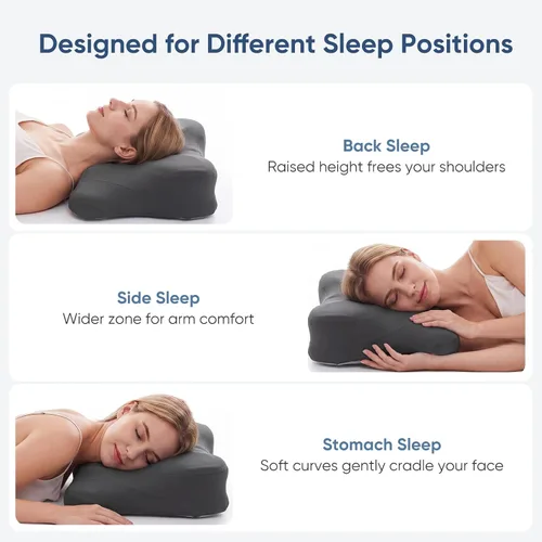 Miniatura 4 de Sweetcrispy Almohada cervical para cuello y hombro, almohadas ergonómicas de espuma viscoelástica, contorno lateral para adultos, soporte ortopédico