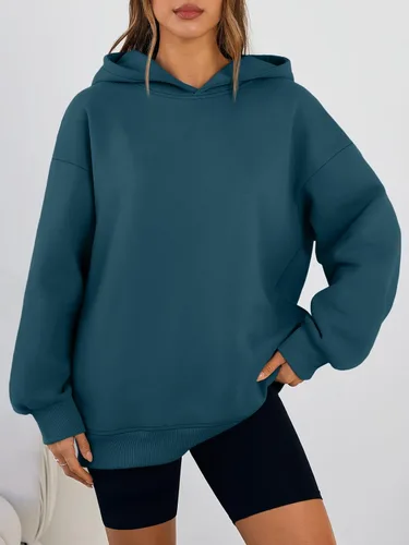 Miniatura 2 de Trendy Queen Sudaderas con capucha de gran tamaño para mujer, cómodas sudaderas de otoño a la moda 2025, trajes casuales de forro polar con bolsillos