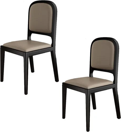 Miniatura 12 de Leather Seat Dining Room Chair with Back, Wooden Dining Chairs Set Kitchen Chair, Dining Room Chairs Armless Seat for Kitchen Living Room Black+khaki
