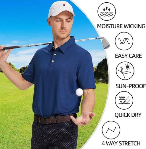 Miniatura 5 de Polo de golf para hombre, absorbe la humedad, ajuste seco, atlético, manga corta, a rayas, para hombre