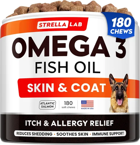 Miniatura 10 de StrellaLab Aceite de pescado Omega 3 Golosinas para perros (180 golosinas) – Alivio de alergias y picazón – Suplemento para la piel y el pelaje