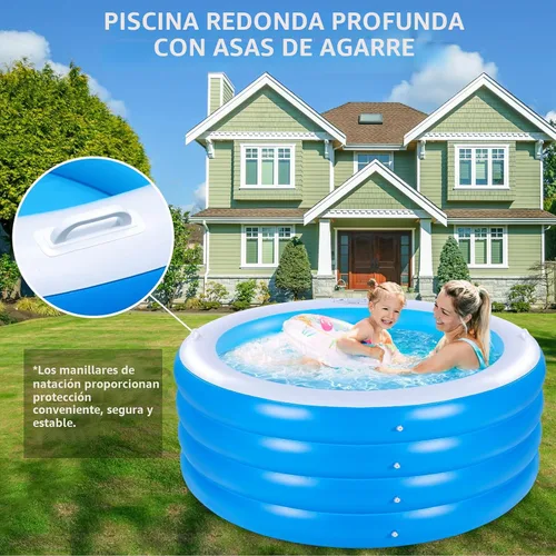 Miniatura 6 de Piscina inflable, piscina inflable redonda grande de 70 x 30 pulgadas con asas, piscina familiar, fiesta acuática de verano, al aire libre, patio