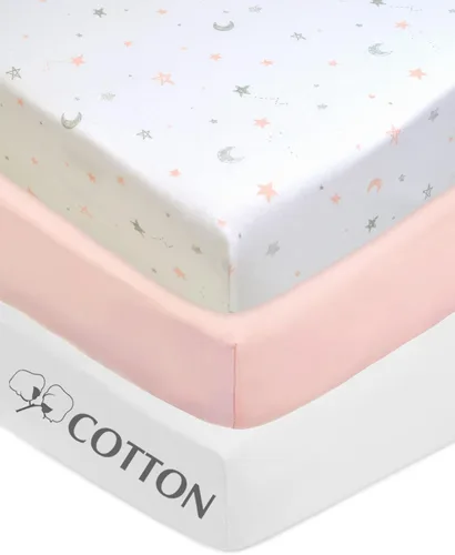 Miniatura 4 de American Baby Company Paquete de 3 sábanas bajeras para cuna de 100 % algodón natural de 52 x 28 pulgadas, suaves, transpirables, hipoalergénicas