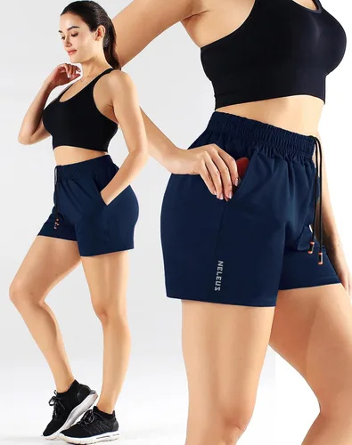 Miniatura 26 de NELEUS Pantalones cortos de correr ligeros para mujer, pantalones cortos atléticos de entrenamiento para yoga con bolsillo
