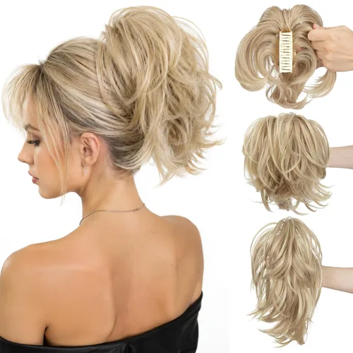 Miniatura 8 de CJL HAIR - Extensiones de cabello con pinza de garra para cola de caballo corta, trenza desordenada, sintéticas, maleables, para mujeres, cabello