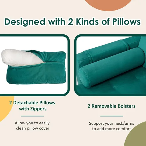 Miniatura 6 de KOMFOTT Sofá de dos plazas, tapizado para sala de estar, asientos de dos plazas modernos con 2 almohadas de refuerzo, bolsillo para revista, sofá