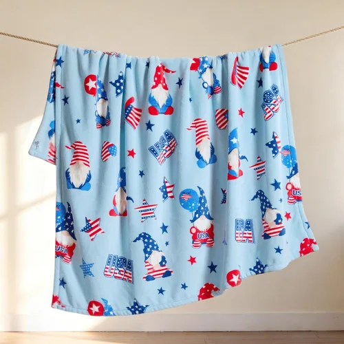 Miniatura 6 de Cozy Bliss Manta patriótica de gnomo, manta cálida para el 4 de julio, manta de felpa lechosa, ultra suave y acogedora para sofá, sofá y cama, azul