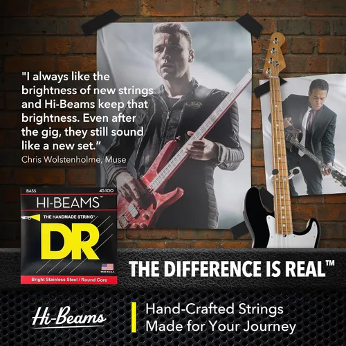 Miniatura 3 de DR Strings HI-BEAMS – Cuerdas de bajo de acero inoxidable de 5 cuerdas, 45-125, núcleo redondo (MR5-45)