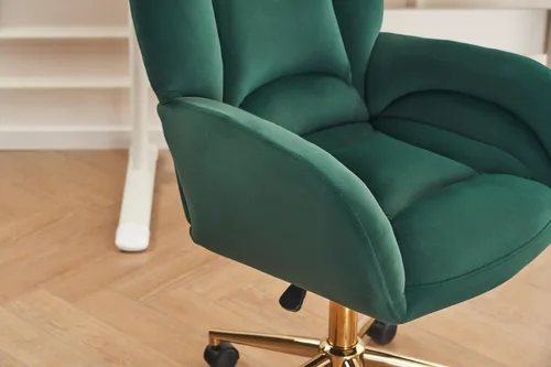 Miniatura 5 de Velvet Swivel Desk Chair with Gold Base - 360° Rotating Office Chair with Ergonomic Tufted Backrest, Thick Sponge Cushion & Universal Wheels for