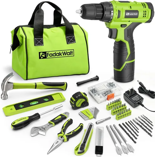 FADAKWALT Taladro inalámbrico Kit de bolsa de mano de 179 piezas (verde)