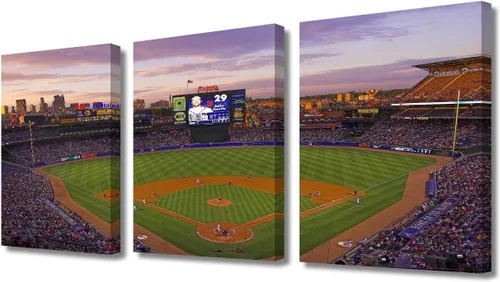 Miniatura 47 de TUMOVO American Sports - Decoración de pared Wrigley Stadium, 3 piezas, arte de pared de estadio de béisbol, cuadros para decoración del hogar
