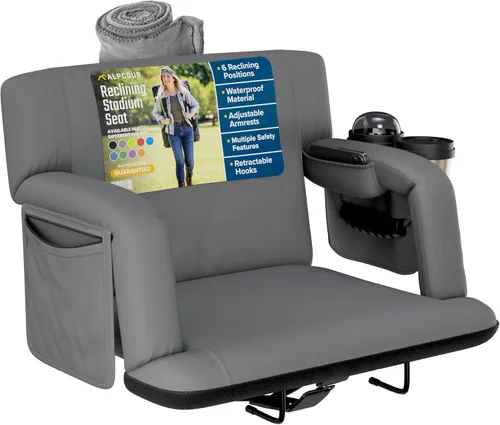 Miniatura 16 de Asientos de estadio reclinables para gradas con respaldo – Cojín ancho para silla de grada, reposabrazos, bolsillos grandes y múltiples