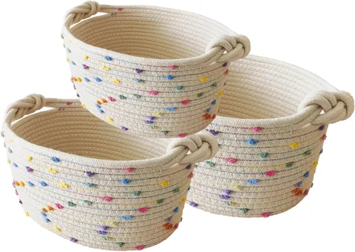 Miniatura 7 de Esme L&H Cesta pequeña de cuerda con tapa, pequeña cesta de almacenamiento tejida redonda de 10 x 6 pulgadas con tapa para organizar, pequeña