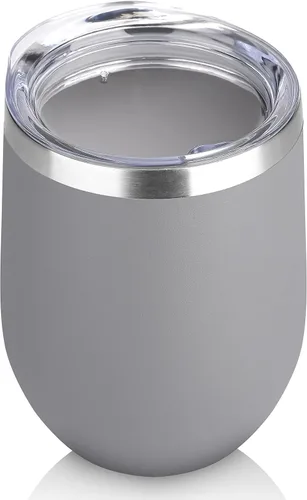 Miniatura 8 de DOMICARE - Juego de 8 vasos de vino de 12 onzas con tapa, hechos de acero inoxidable con aislamiento al vacío de doble pared, color celeste Azul