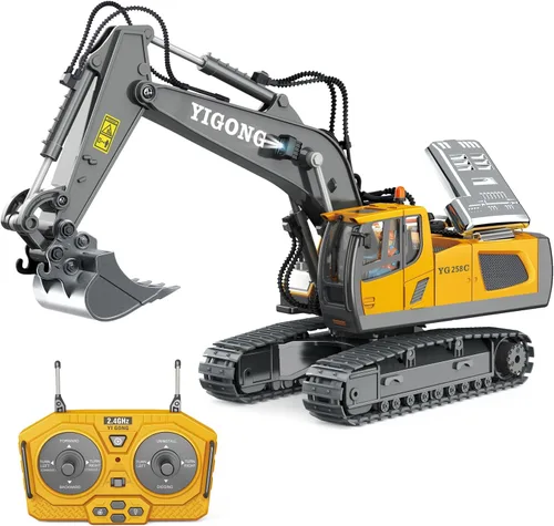 Miniatura 10 de Bulldozer a control remoto – 11 canales RC Bulldozer cargador frontal juguete con luz y sonido – Vehículo de construcción completo 1/24 juguetes