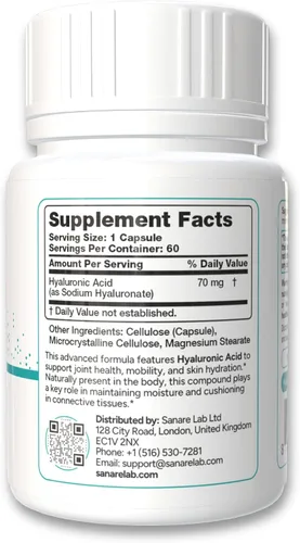 Miniatura 2 de Ácido hialurónico 70 mg – 60 cápsulas veganas Apoya la movilidad de las articulaciones, hidratación de la piel y amortiguación de tejidos Sin