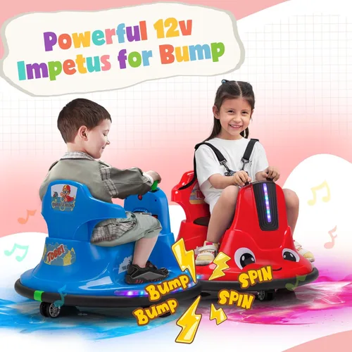 Miniatura 2 de TOBBI Caracol Auto Chocador para Bebé, Juguete Eléctrico de 12V para Niños con Control Remoto/Calcomanías Divertidas DIY para Niños/Giro de 360 Azul